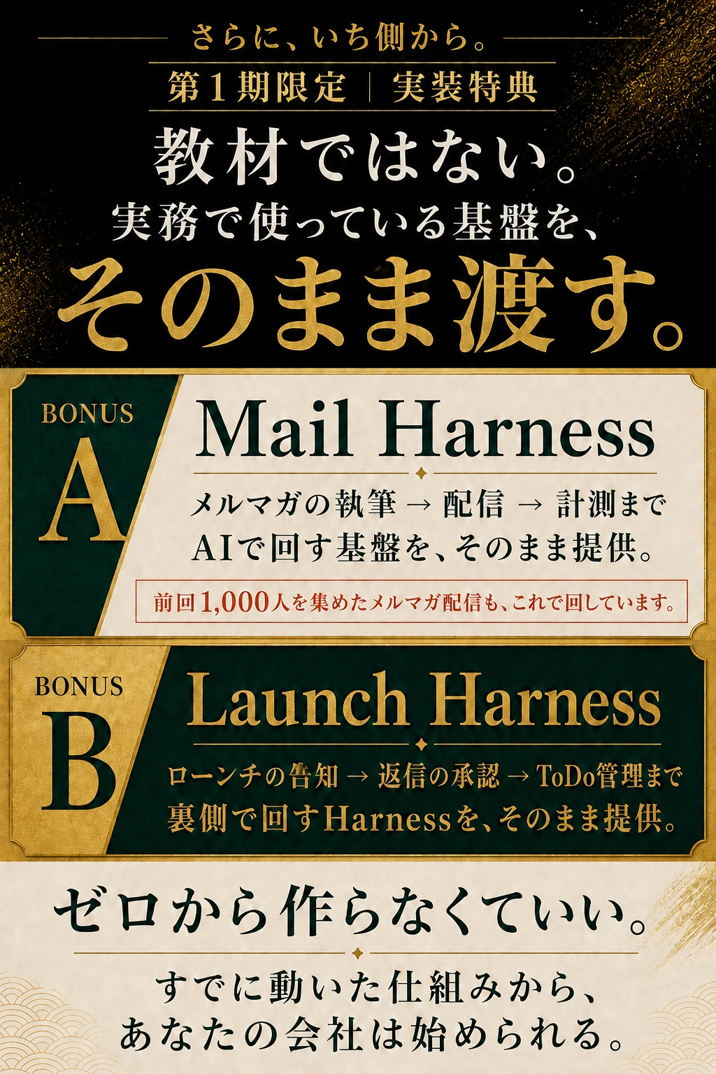 第1期限定 Mail HarnessとLaunch Harness実装特典